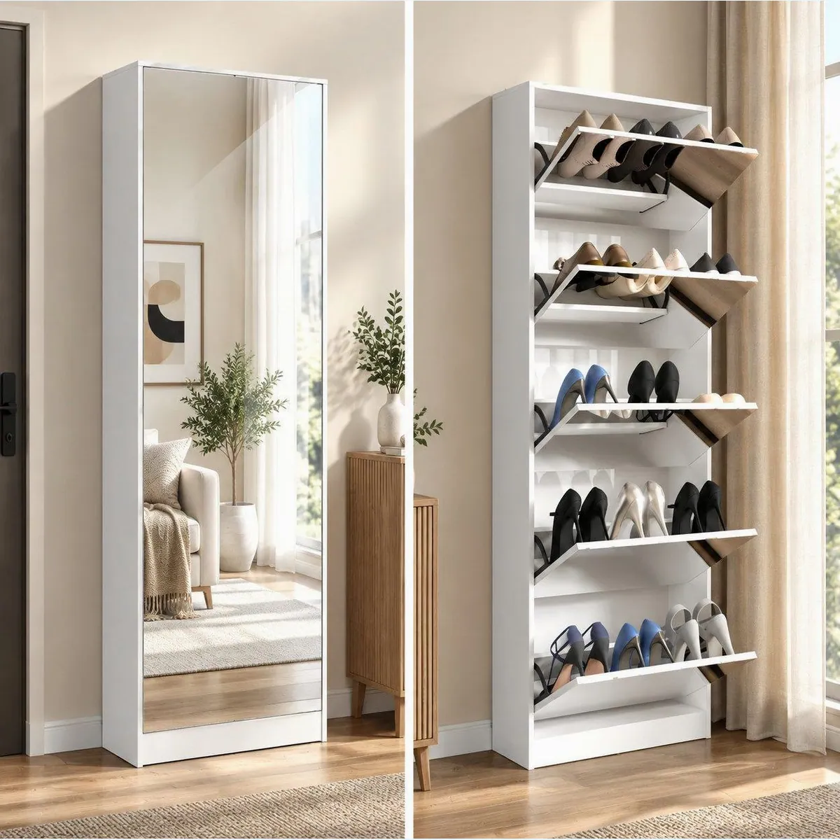 MC Star Schuhschrank, verspiegelter Klappschrank mit 5 Klappschubladen