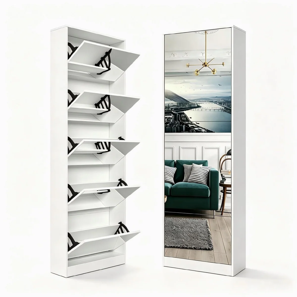 MC Star Schuhschrank, verspiegelter Klappschrank mit 5 Klappschubladen 3