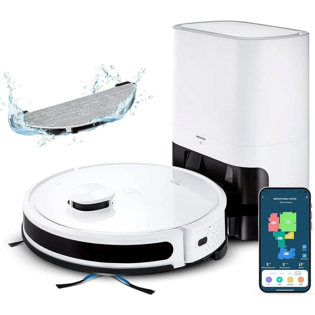 Medion MD11415 X20 SW+, intelligente Reinigung mit Wischfunktion und App-Steuerung