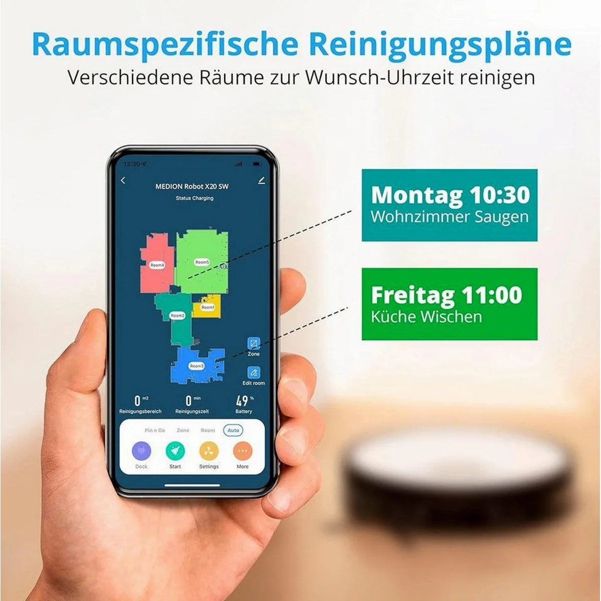 Medion MD11415 X20 SW+, intelligente Reinigung mit Wischfunktion und App-Steuerung 5