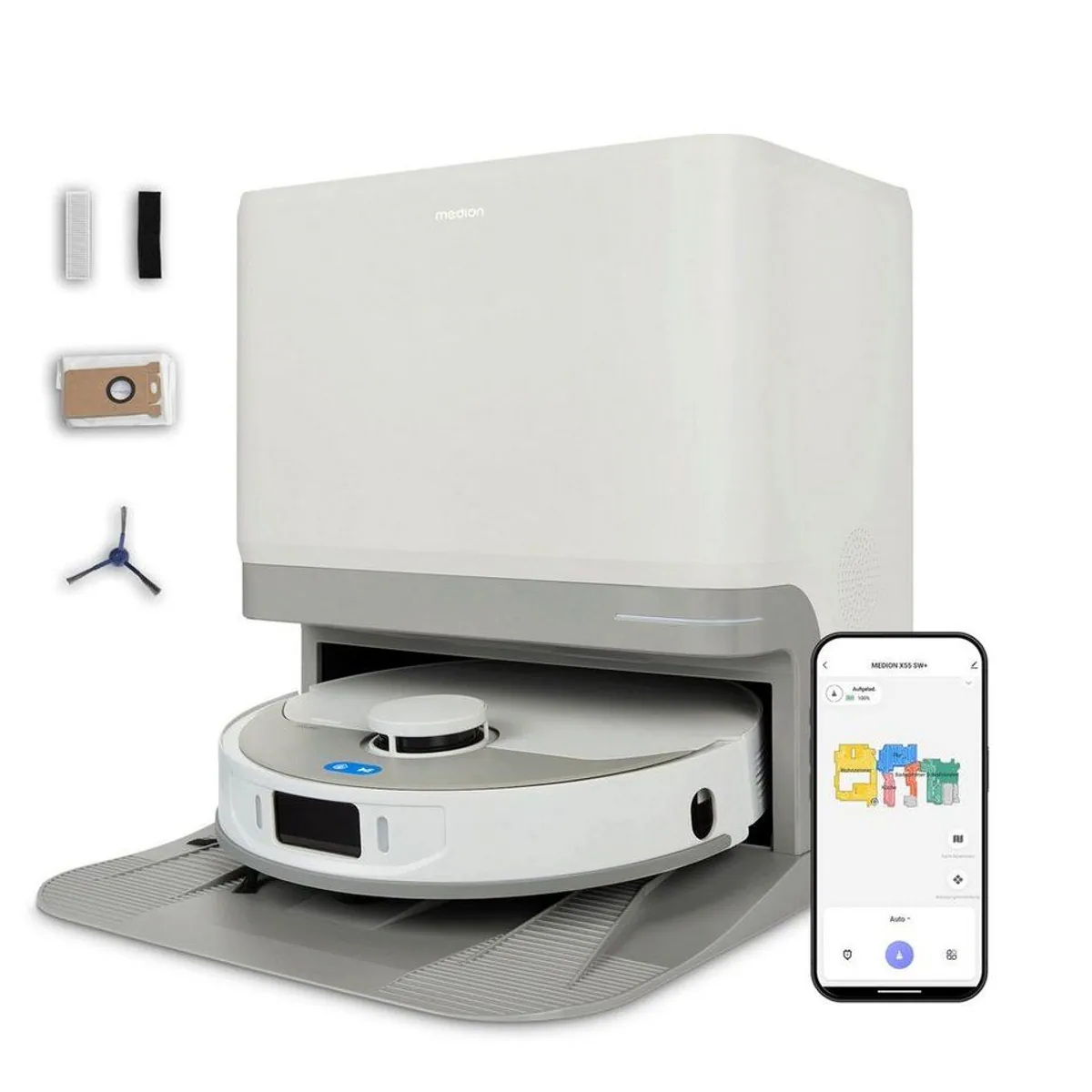 Medion Saugroboter X55 SW+, beutellos, intelligente Navigation