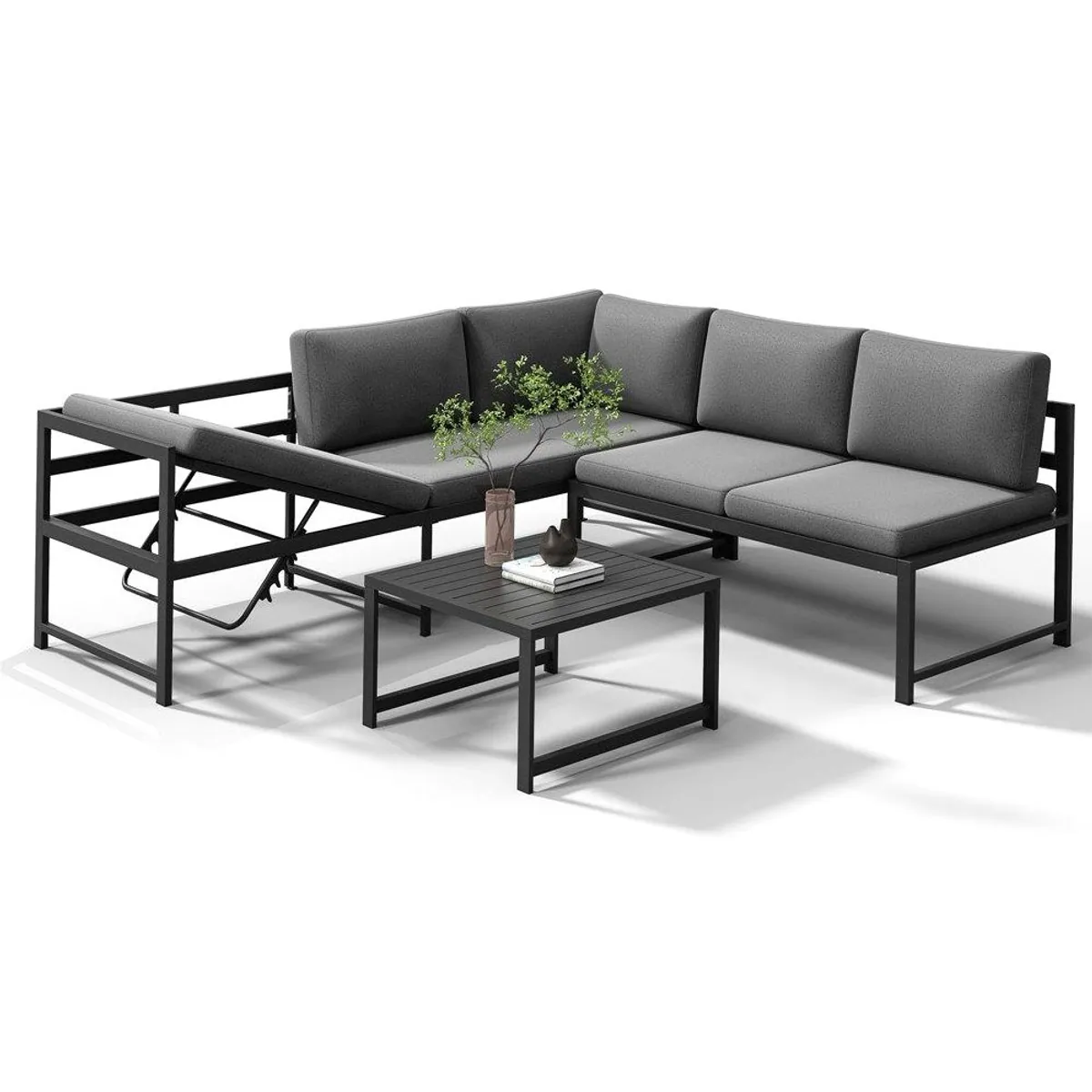 Melko Gartenlounge-Set, 3-teilig, Aluminium, wetterfest, mit Liegefunktion
