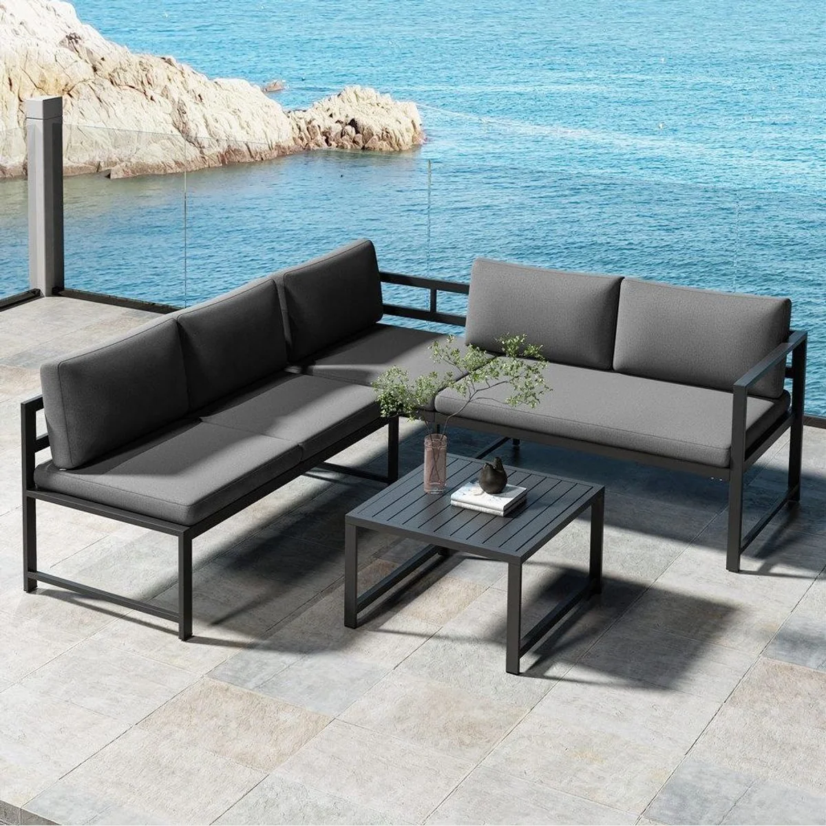 Melko Gartenlounge-Set, 3-teilig, Aluminium, wetterfest, mit Liegefunktion 3
