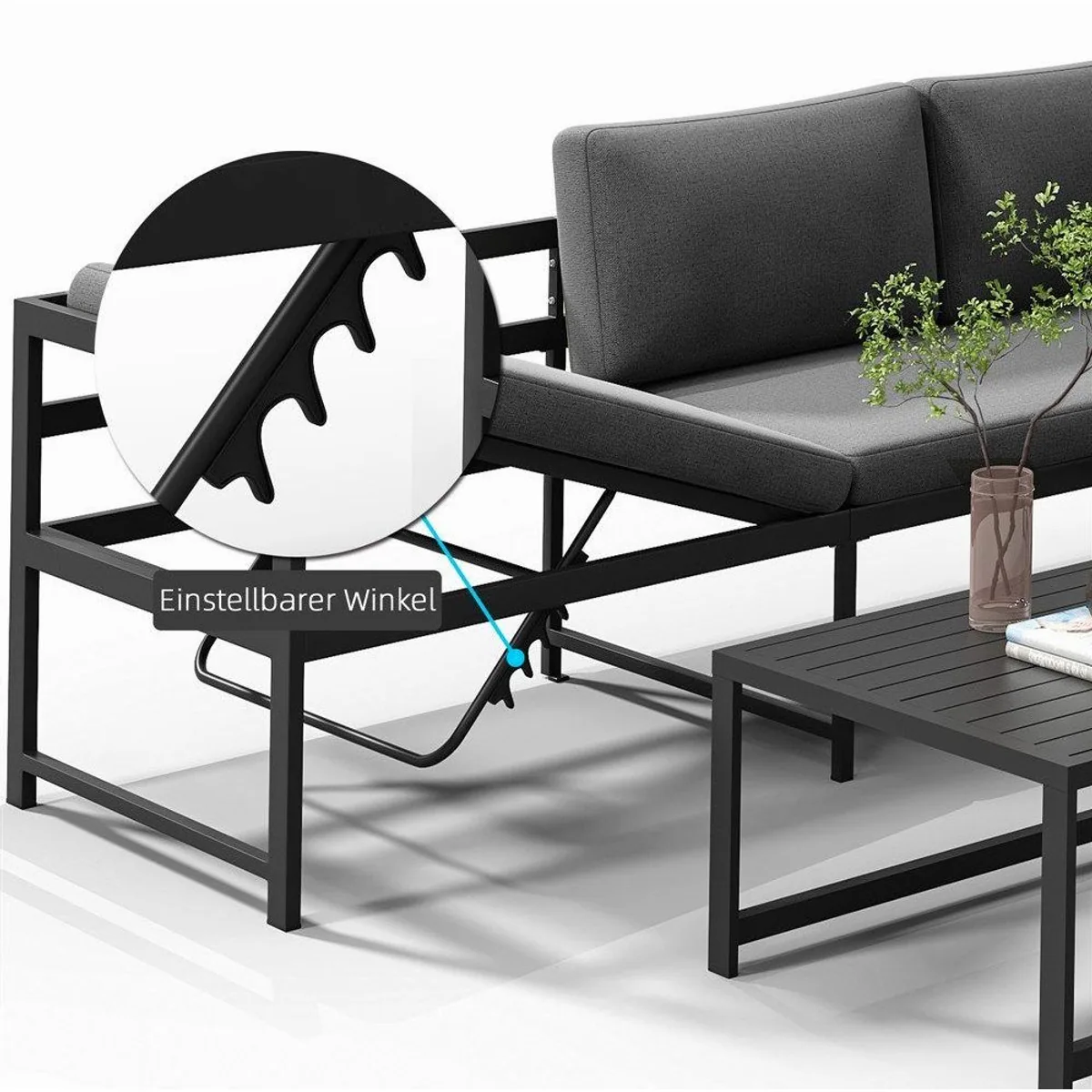 Melko Gartenlounge-Set, 3-teilig, Aluminium, wetterfest, mit Liegefunktion 5