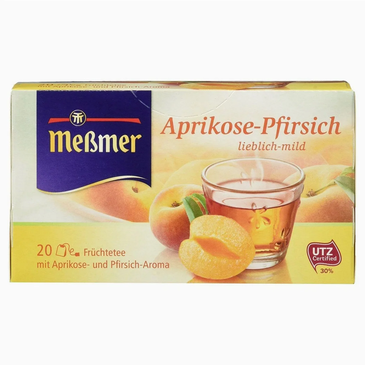 Meßmer Aprikose Pfirsich Früchtetee, mild und aromatisch — 20 Beutel, 50 g