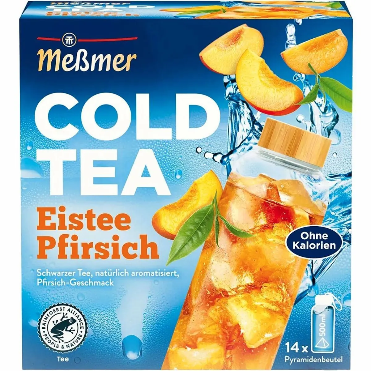 Meßmer Cold Tea Pfirsich, Schwarztee-Basis, kalorienfrei — 14 Beutel 2