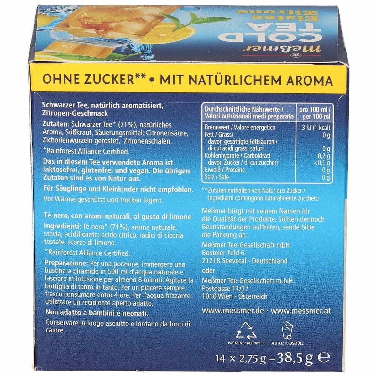 Meßmer Cold Tea Zitrone, erfrischend kalorienfrei, Schwarzteebasis 2