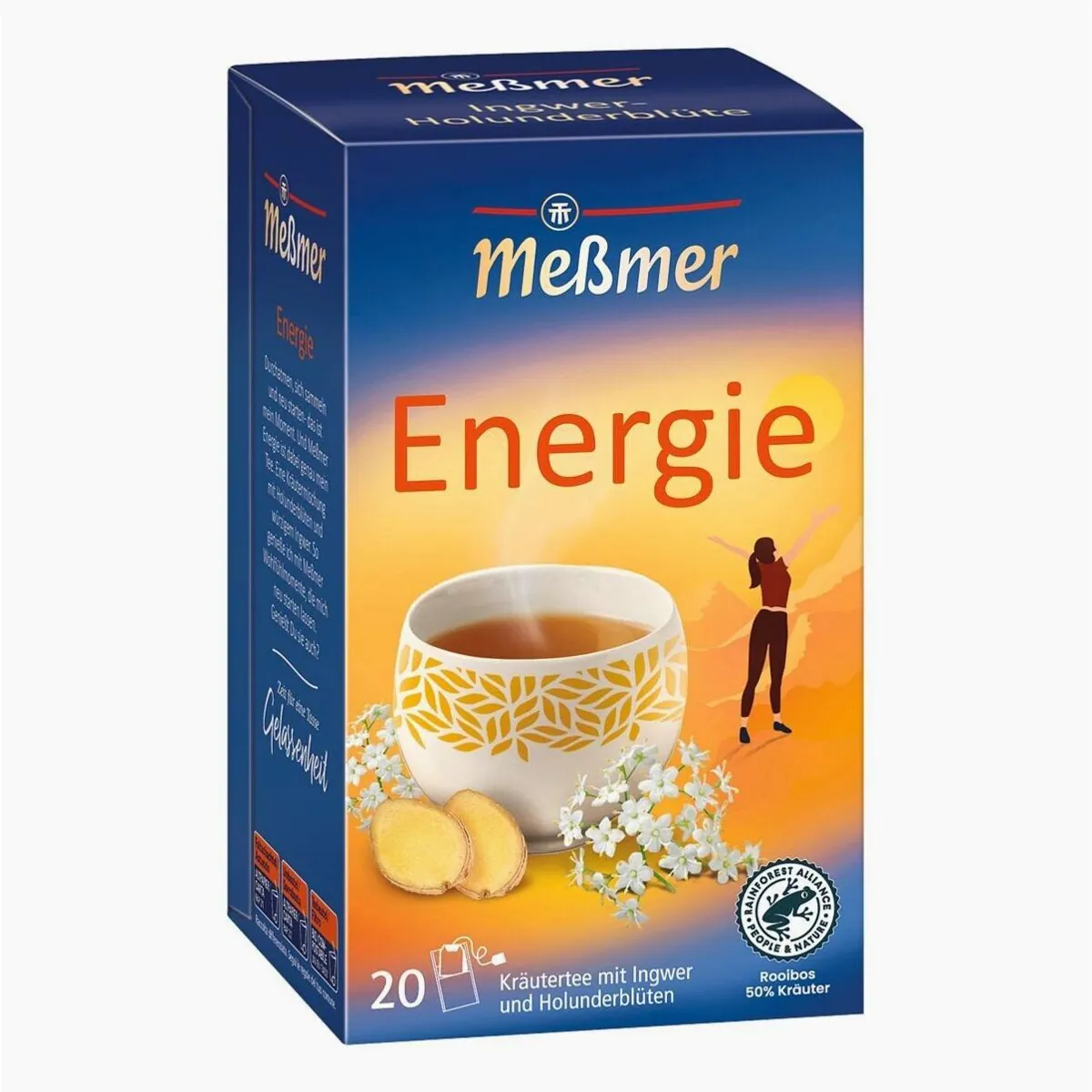 Meßmer Tee Energie, Kräutertee mit Ingwer und Holunderblüten — belebend, würzig, aromatisch