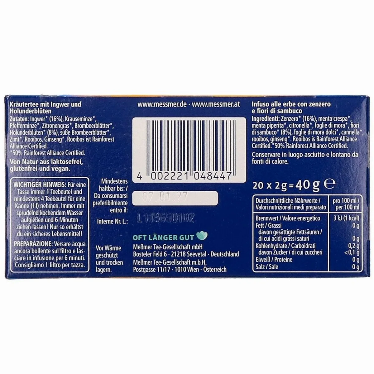 Meßmer Tee Energie, Kräutertee mit Ingwer und Holunderblüten — belebend, würzig, aromatisch 3
