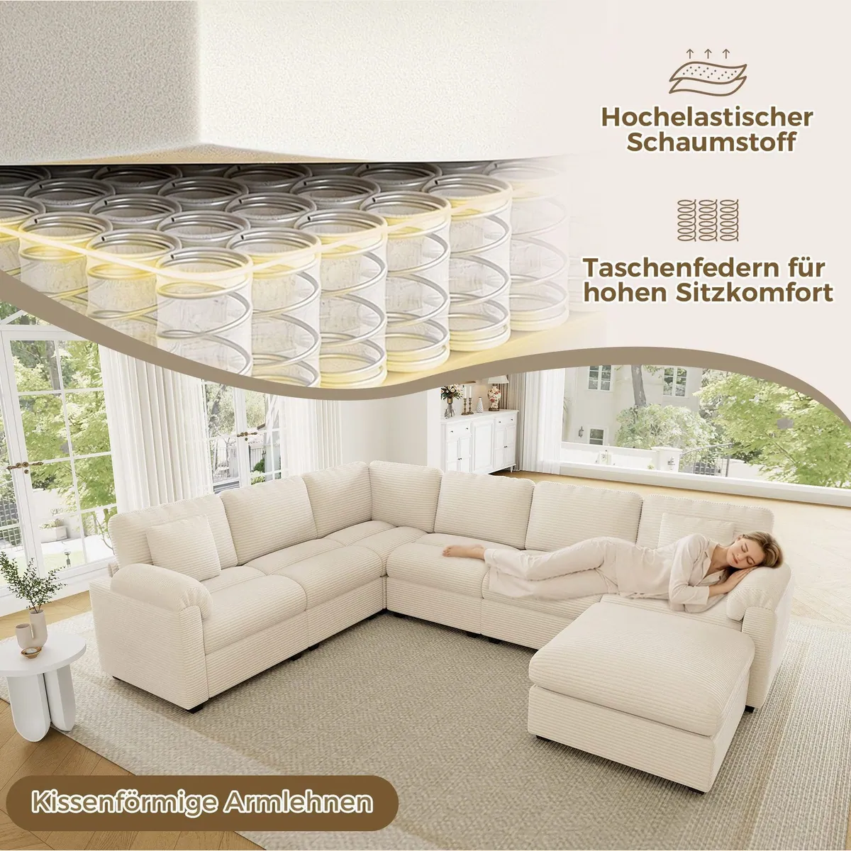 Merax Ecksofa XXL U-/L-Form, flexibles Modulsofa für 7-8 Personen 4