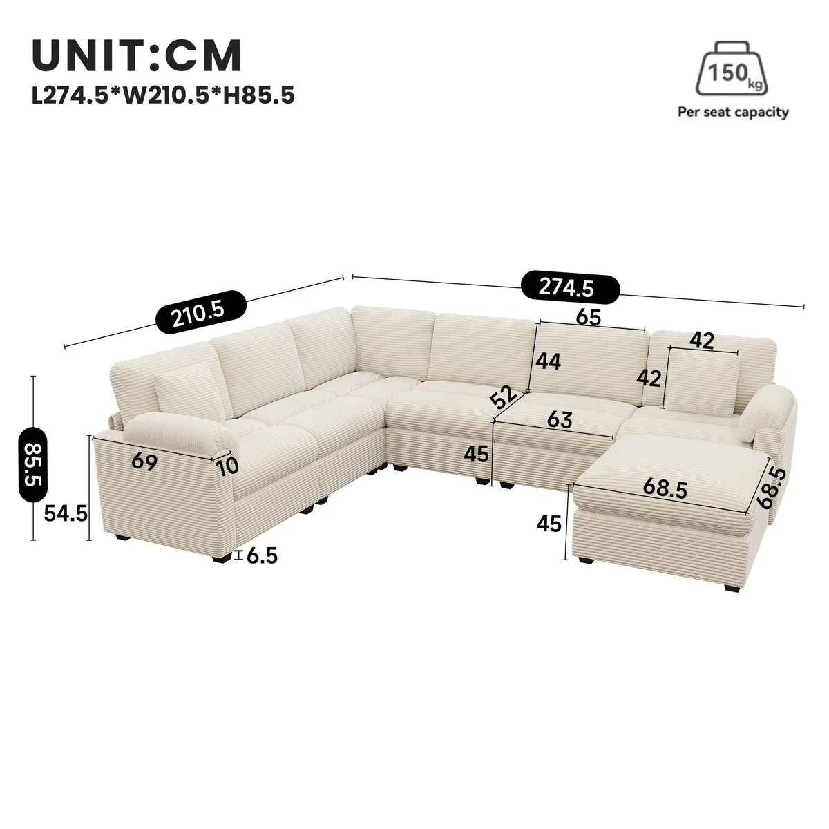 Merax Ecksofa XXL U-/L-Form, flexibles Modulsofa für 7-8 Personen 5