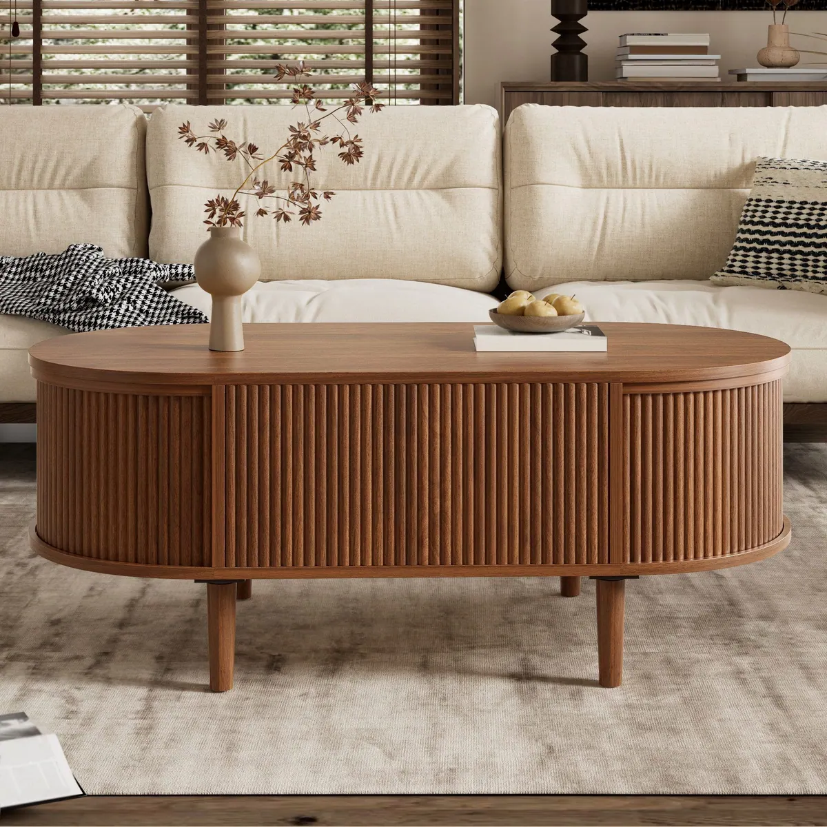 Merax ovaler Couchtisch mit Liftfunktion, elegantes Design & Stauraum 3