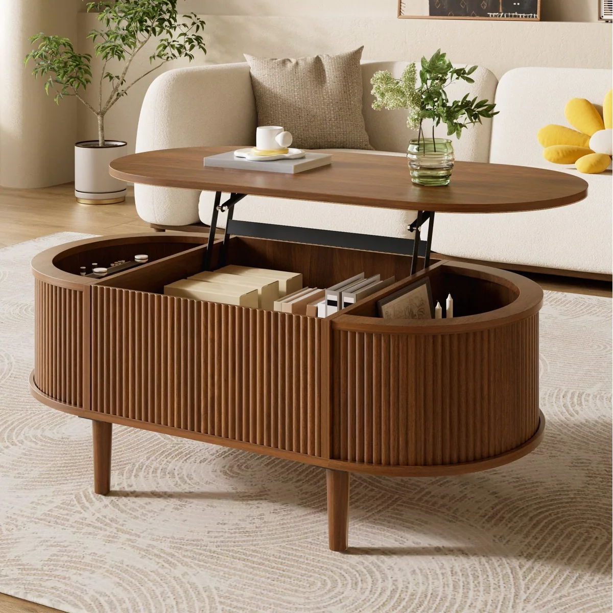 Merax ovaler Couchtisch mit Liftfunktion, elegantes Design & Stauraum 4