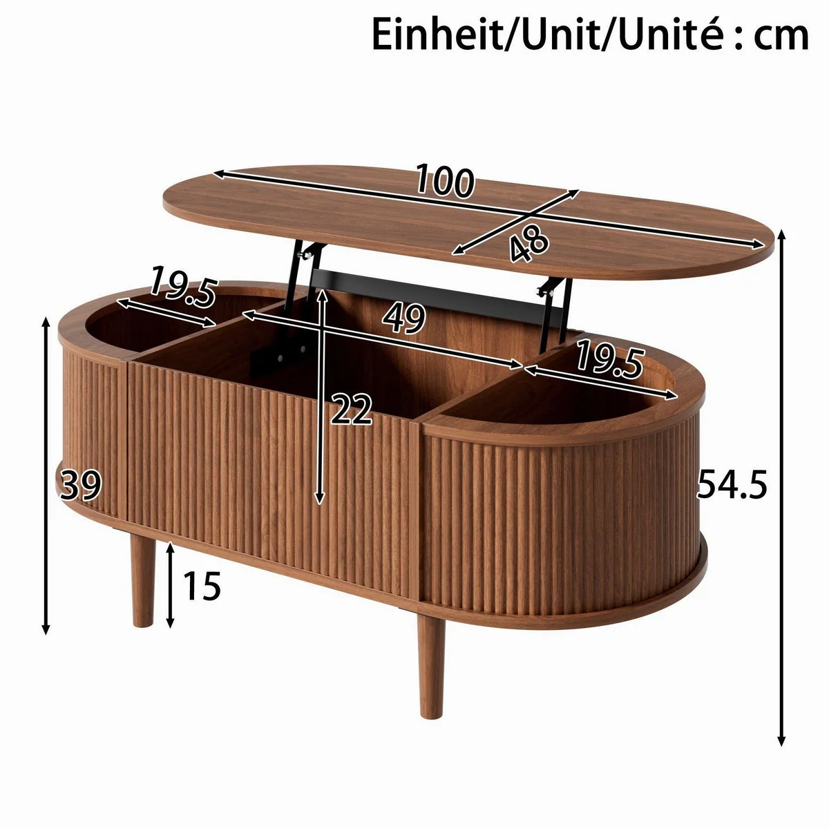 Merax ovaler Couchtisch mit Liftfunktion, elegantes Design & Stauraum 5