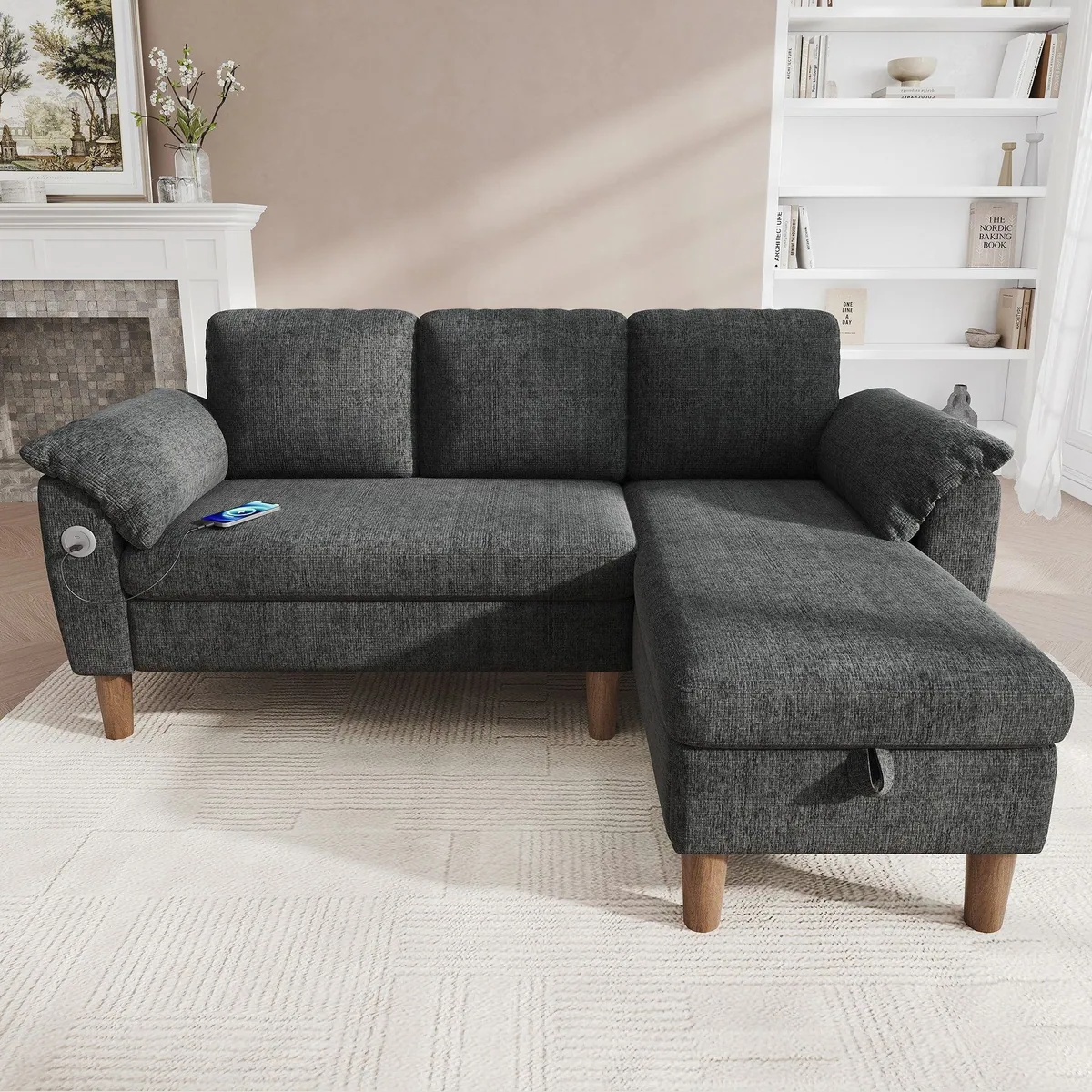 Merax L-förmiges Ecksofa, praktischer Stauraum, USB-Anschluss — flexibel & komfortabel 2