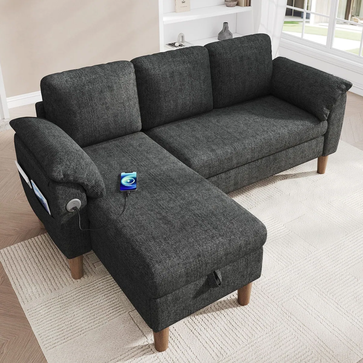 Merax L-förmiges Ecksofa, praktischer Stauraum, USB-Anschluss — flexibel & komfortabel 3