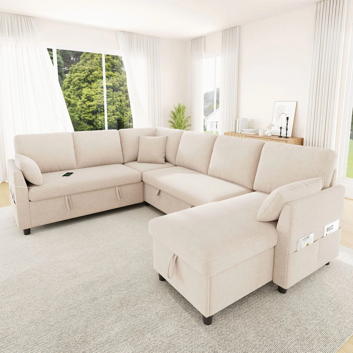 Merax Ecksofa mit Schlaffunktion, großzügige Sitzfläche, vielseitig montierbar 2