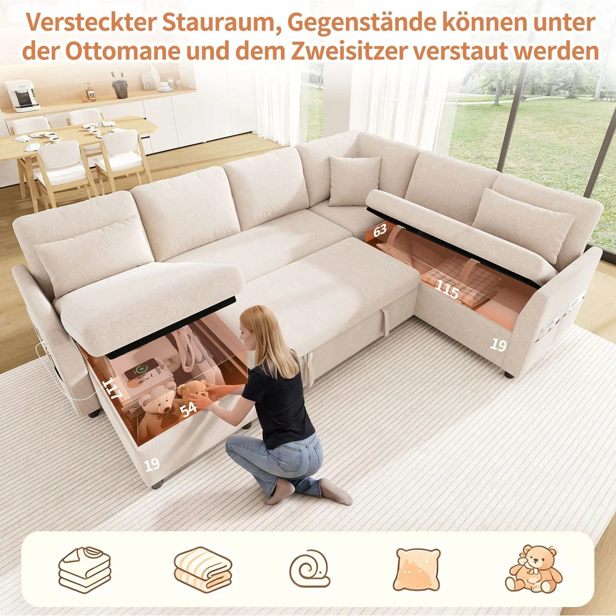 Merax Ecksofa mit Schlaffunktion, großzügige Sitzfläche, vielseitig montierbar 5