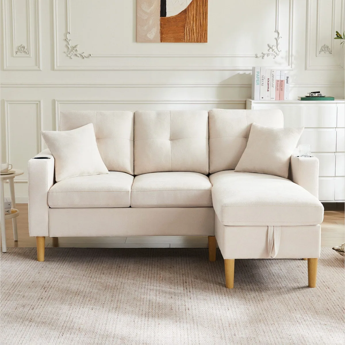Merax 3-Sitzer Ecksofa, L-förmiges Design mit Stauraum und Getränkehaltern 3