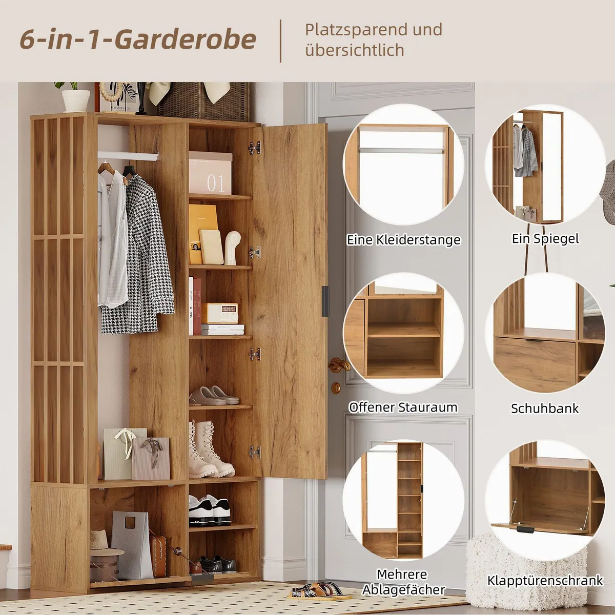 Merax Garderoben-Set 6-in-1, platzsparend mit Spiegel & 9 Fächern 5