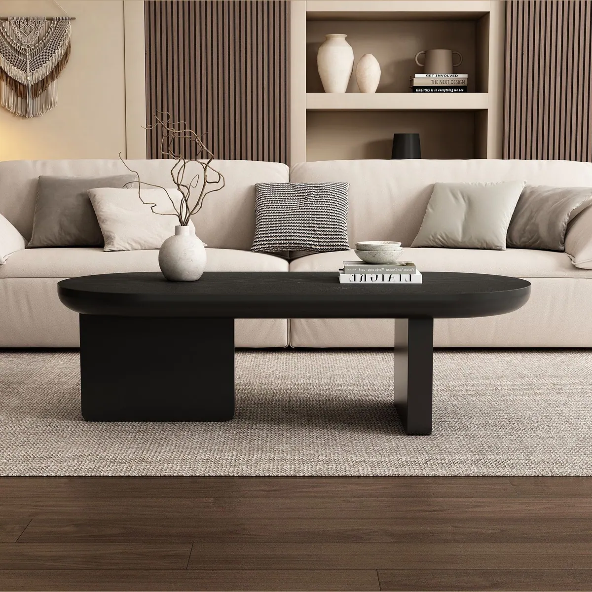Merax Ovaler Couchtisch, minimalistisches Design, pflegeleichte Sprühlack-Oberfläche