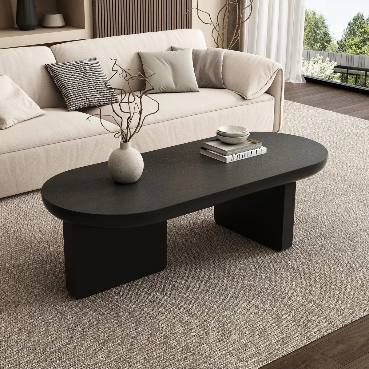 Merax Ovaler Couchtisch, minimalistisches Design, pflegeleichte Sprühlack-Oberfläche 2