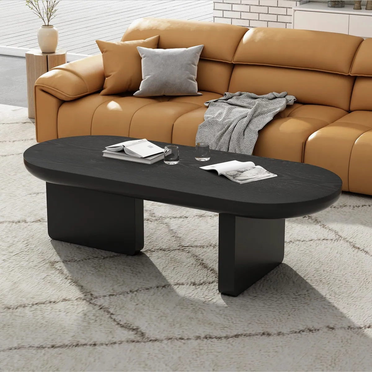 Merax Ovaler Couchtisch, minimalistisches Design, pflegeleichte Sprühlack-Oberfläche 3