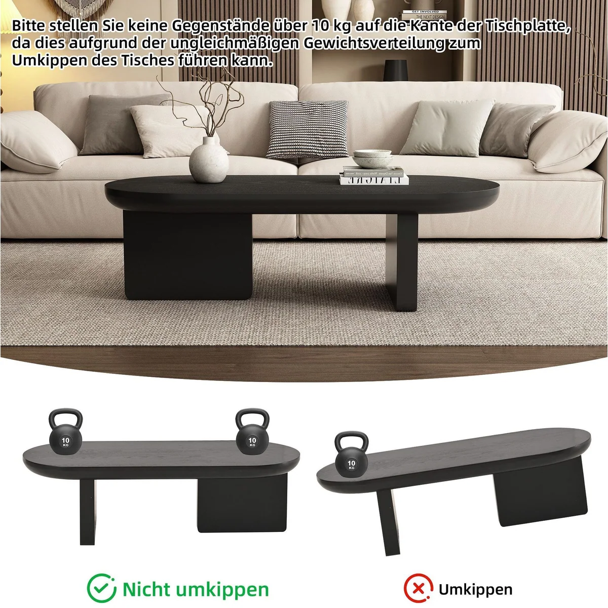 Merax Ovaler Couchtisch, minimalistisches Design, pflegeleichte Sprühlack-Oberfläche 4