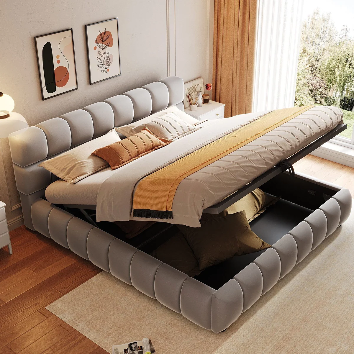 Merax Polsterbett 140x200cm, elegantes Design mit Stauraum