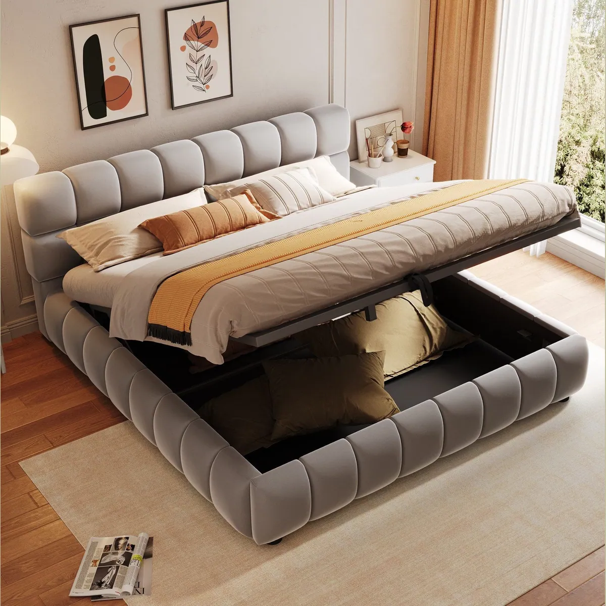 Merax Polsterbett 140x200cm, elegantes Design mit Stauraum 3