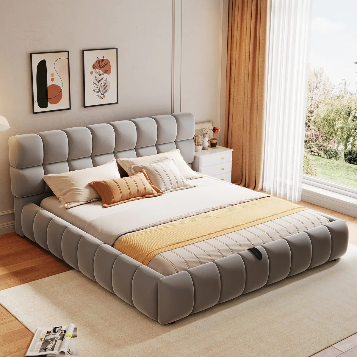 Merax Polsterbett 140x200cm, elegantes Design mit Stauraum 4