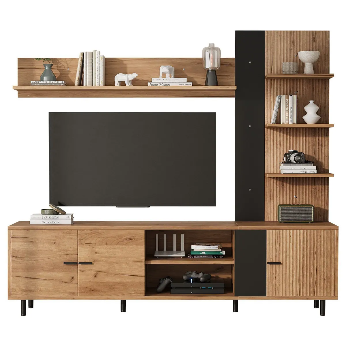 Merax Wohnwand mit Vitrine & Regal, modernes Design & vielseitige Nutzung