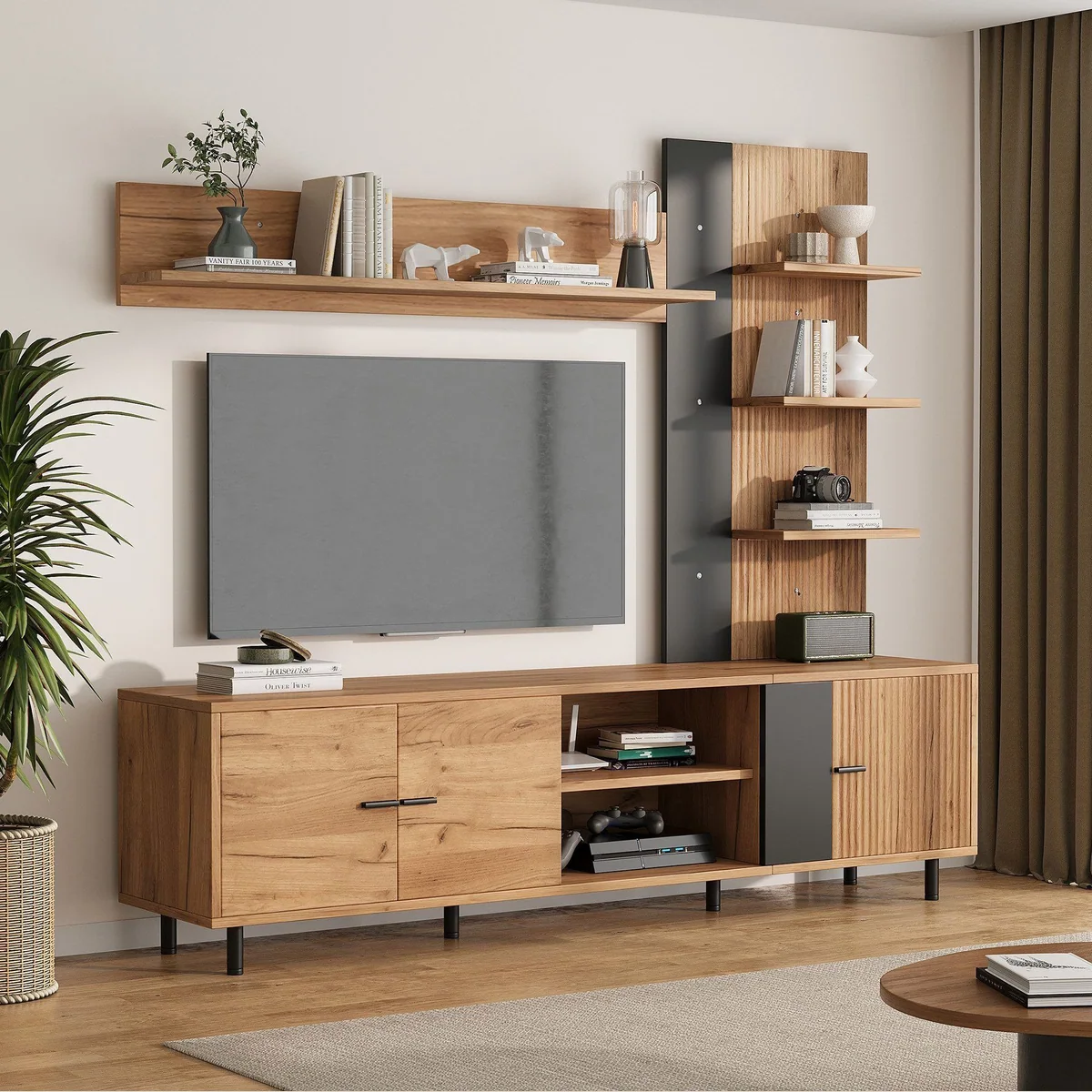 Merax Wohnwand mit Vitrine & Regal, modernes Design & vielseitige Nutzung 2
