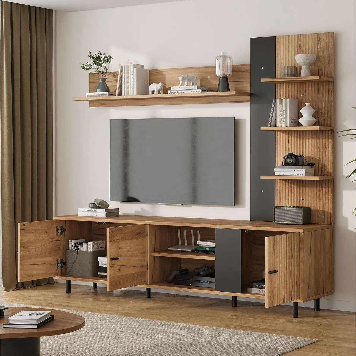 Merax Wohnwand mit Vitrine & Regal, modernes Design & vielseitige Nutzung 3