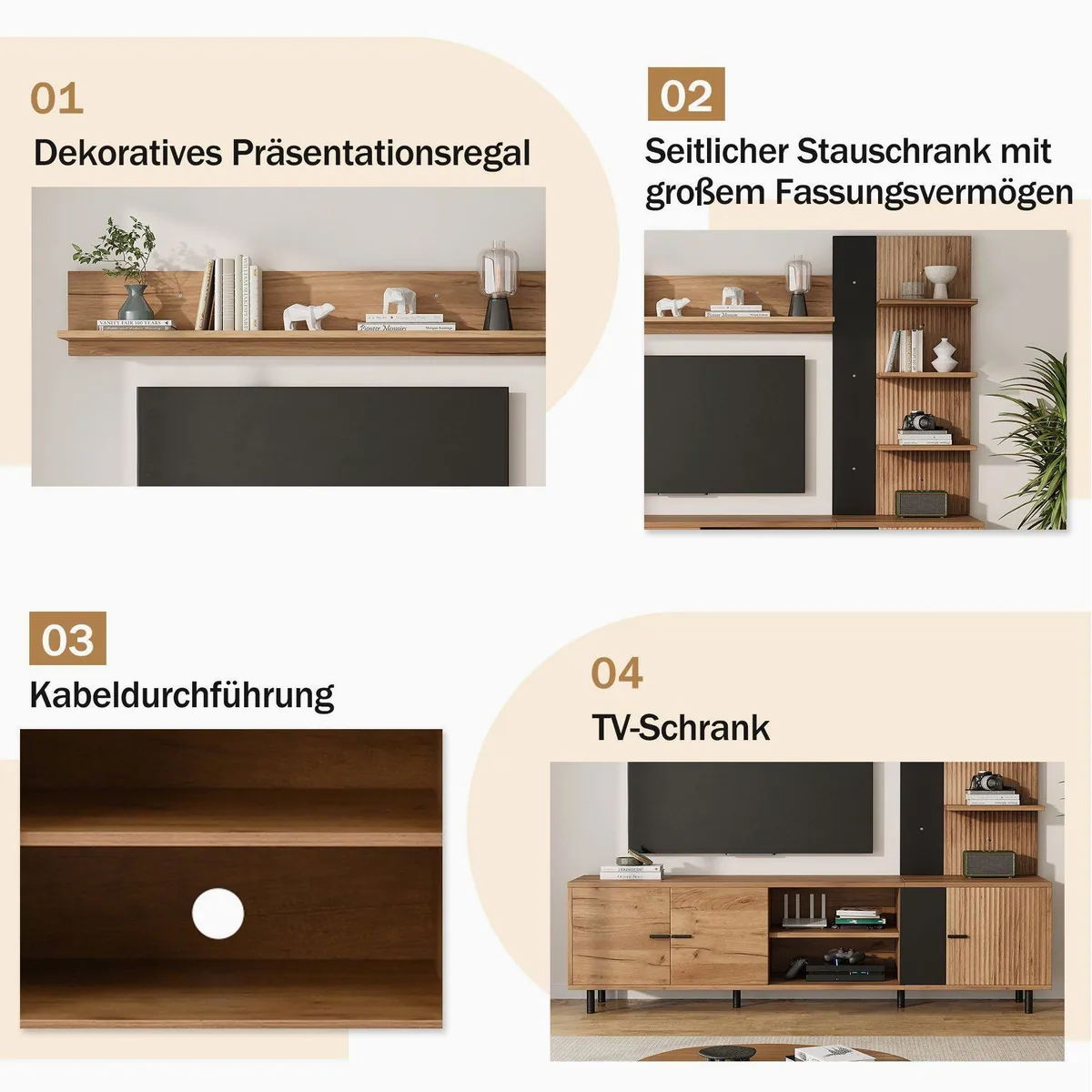 Merax Wohnwand mit Vitrine & Regal, modernes Design & vielseitige Nutzung 5