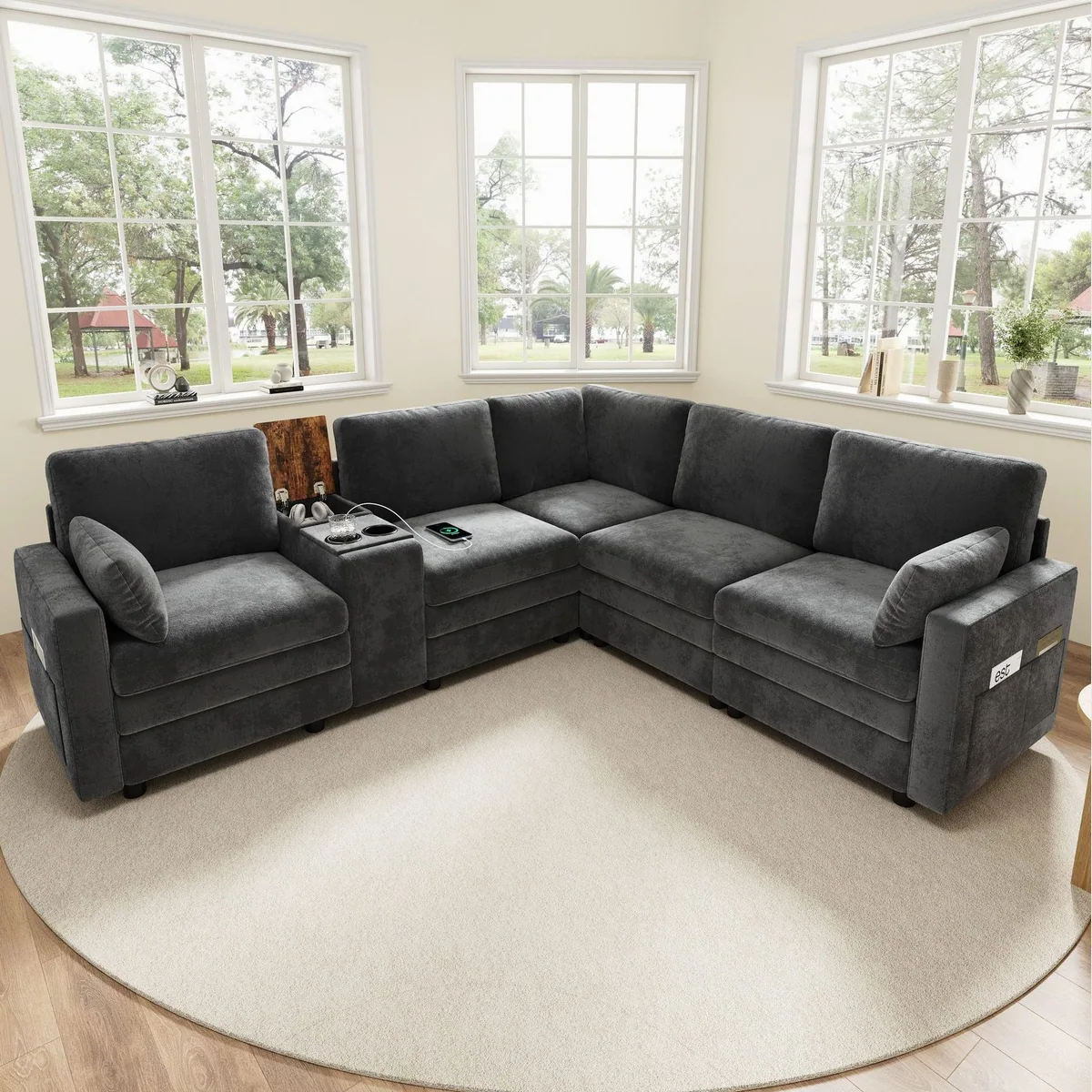 Merax Ecksofa L-Form, wendbare Mittelkonsole & USB-Anschlüsse — komfortabel, modular, flexibel