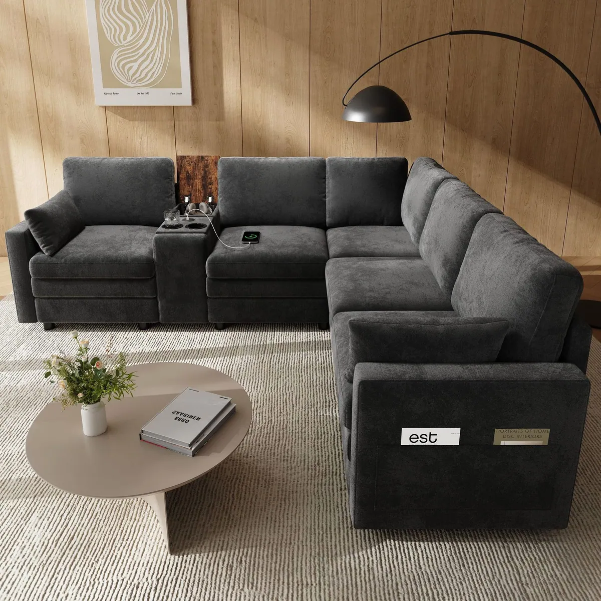 Merax Ecksofa L-Form, wendbare Mittelkonsole & USB-Anschlüsse — komfortabel, modular, flexibel 2
