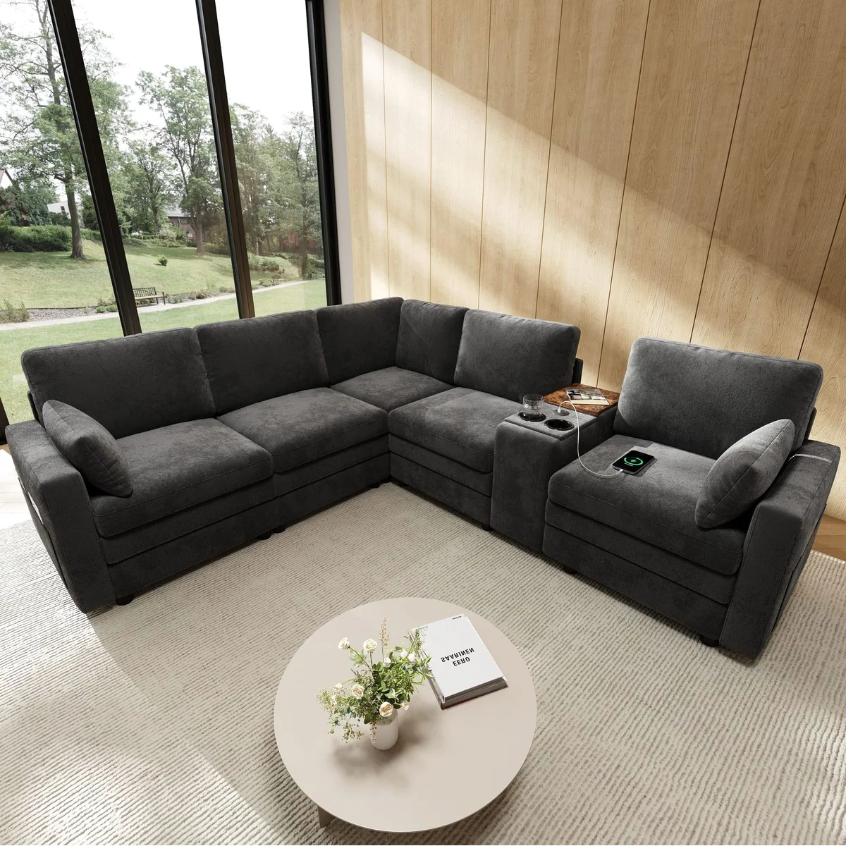 Merax Ecksofa L-Form, wendbare Mittelkonsole & USB-Anschlüsse — komfortabel, modular, flexibel 3