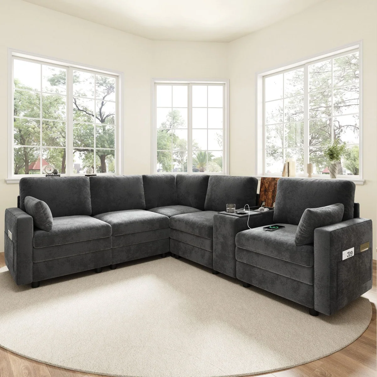 Merax Ecksofa L-Form, wendbare Mittelkonsole & USB-Anschlüsse — komfortabel, modular, flexibel 4