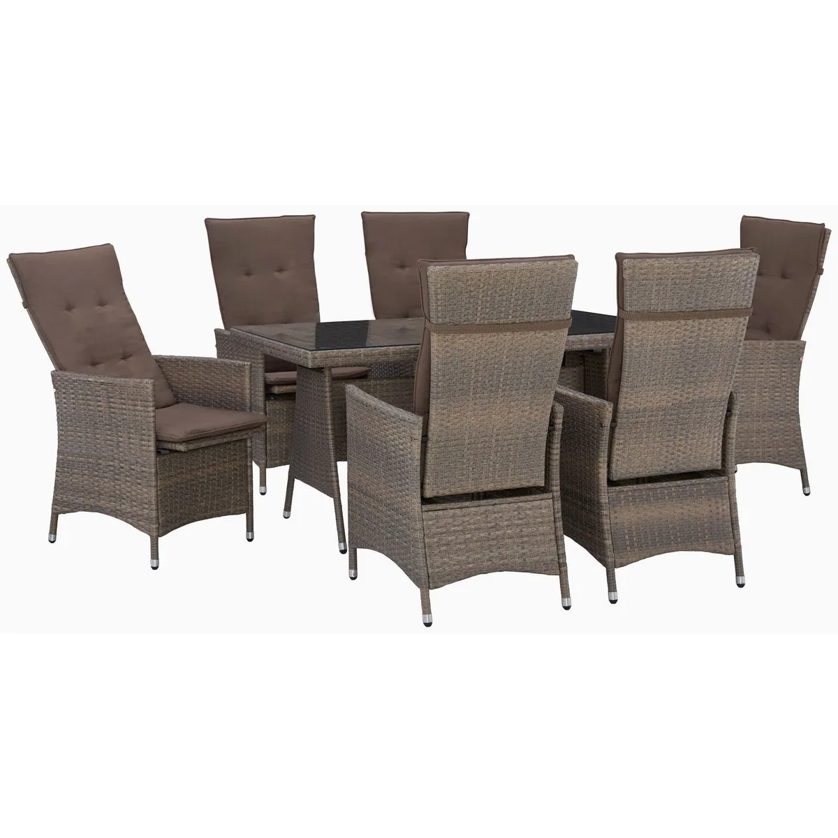 MERXX Garten-Essgruppe Valencia, 6 verstellbare Relaxsessel, 1 Tisch 150x80 cm 2