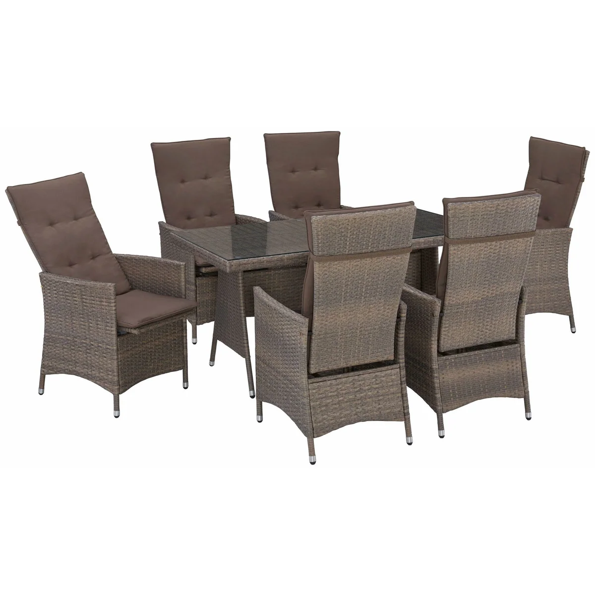 MERXX Garten-Essgruppe Valencia, 6 verstellbare Relaxsessel, 1 Tisch 150x80 cm 3