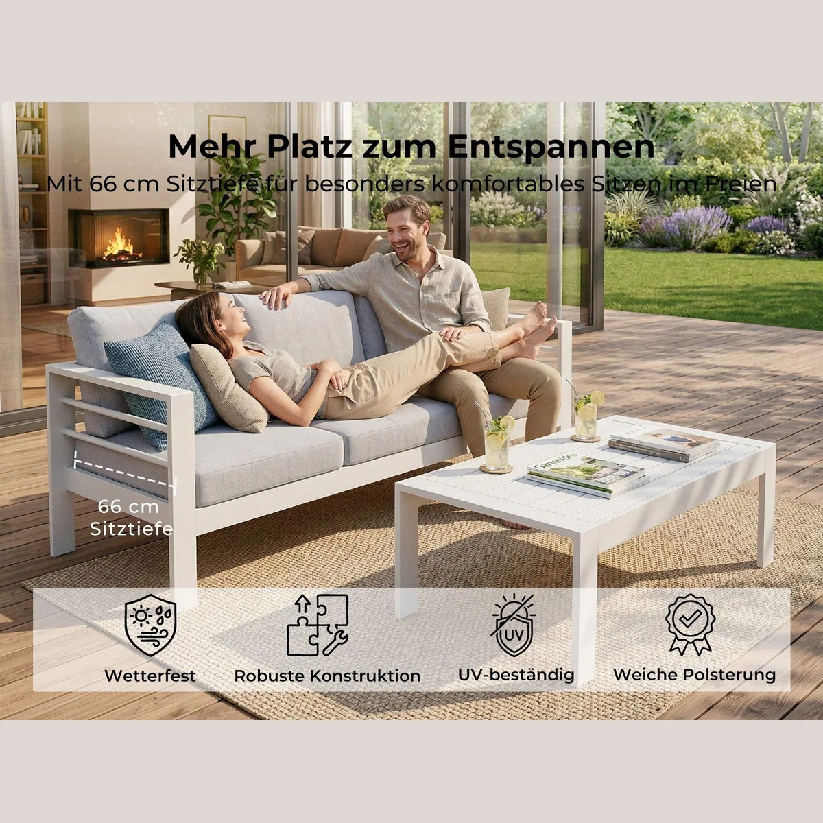 MeXo Gartenlounge-Set, Aluminium, (12cm Deluxe Kissen, 5-tlg., bis 140kg pro Sitzplatz) 5