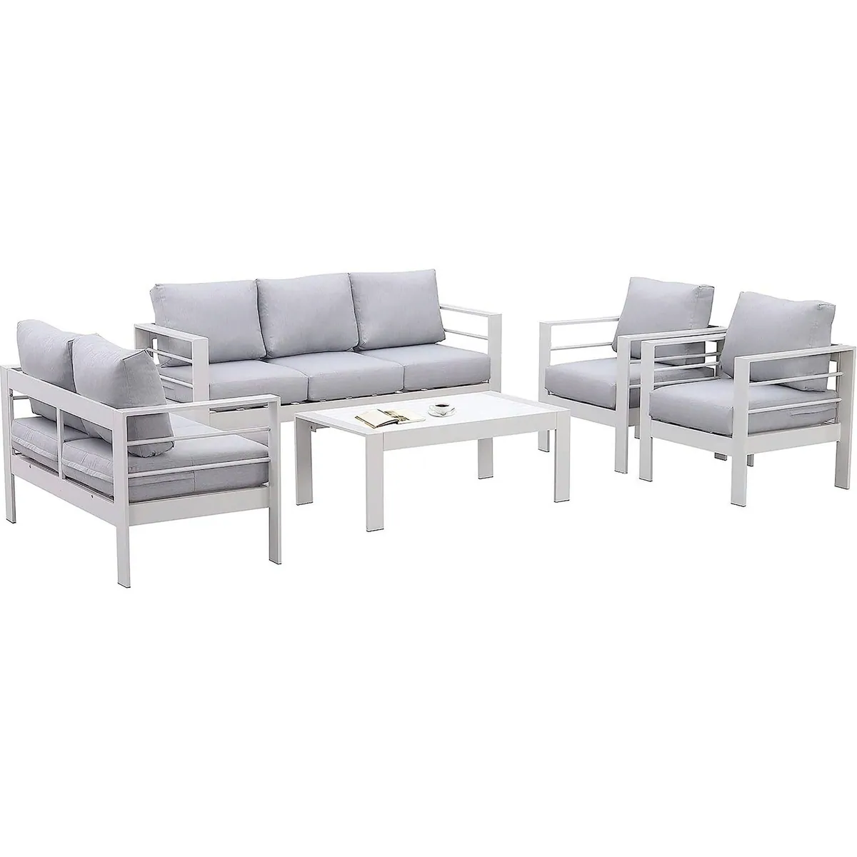 MeXo Gartenlounge-Set, wetterfest, 6-7 Personen, 12cm Relax-Sitzkissen — Aluminium, leicht zu reinigen, einfache Montage 2