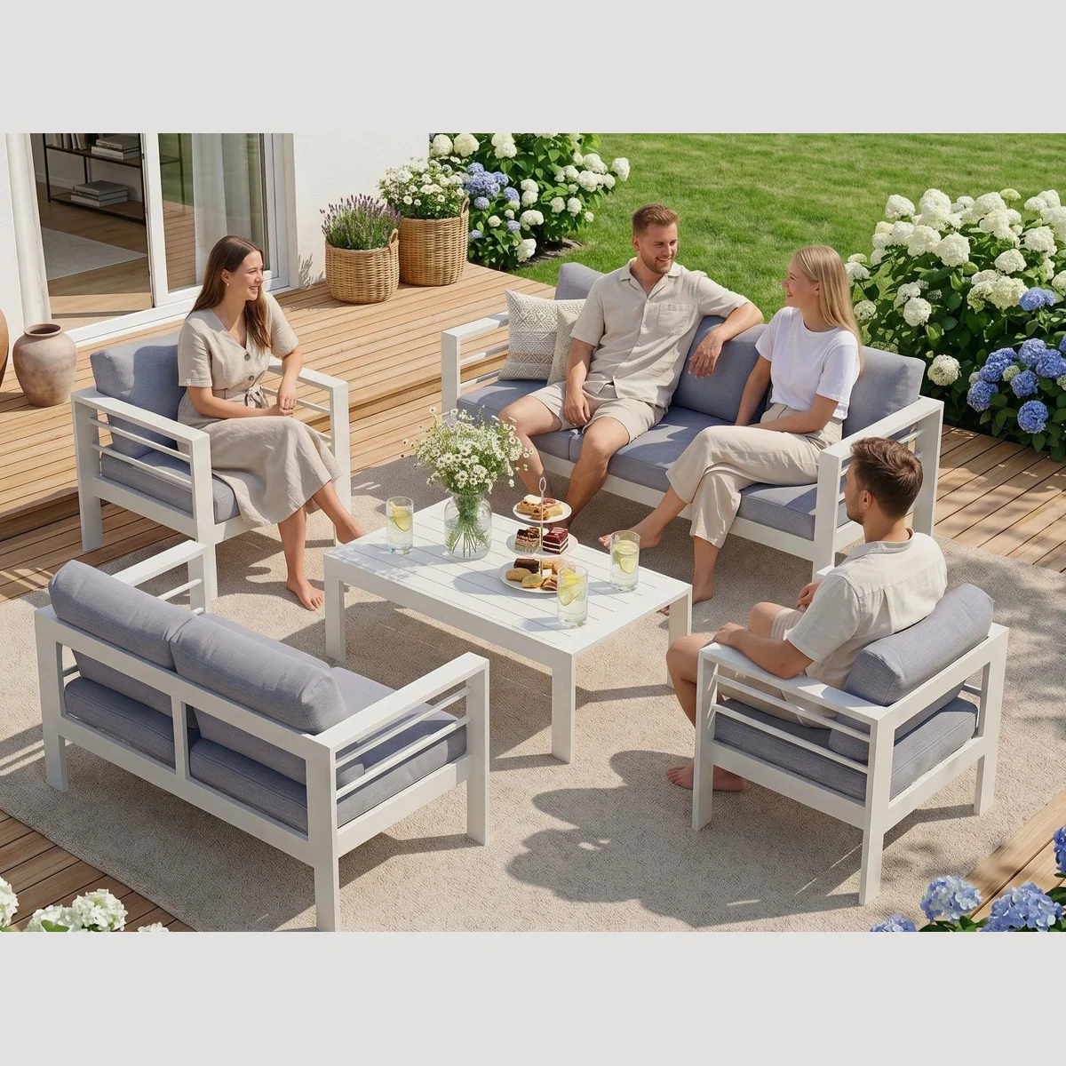 MeXo Gartenlounge-Set, wetterfest, 6-7 Personen, 12cm Relax-Sitzkissen — Aluminium, leicht zu reinigen, einfache Montage 3