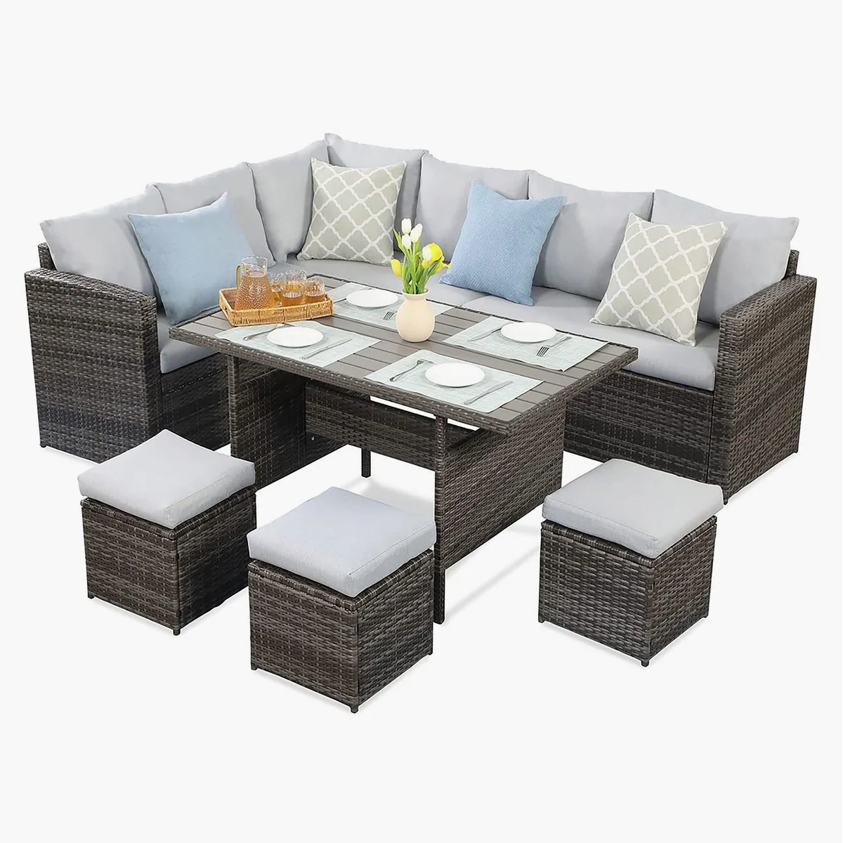 MeXo Gartenlounge Set, 7-teilig, wetterfest, für 8 Personen — Modular, pflegeleicht, robust 2
