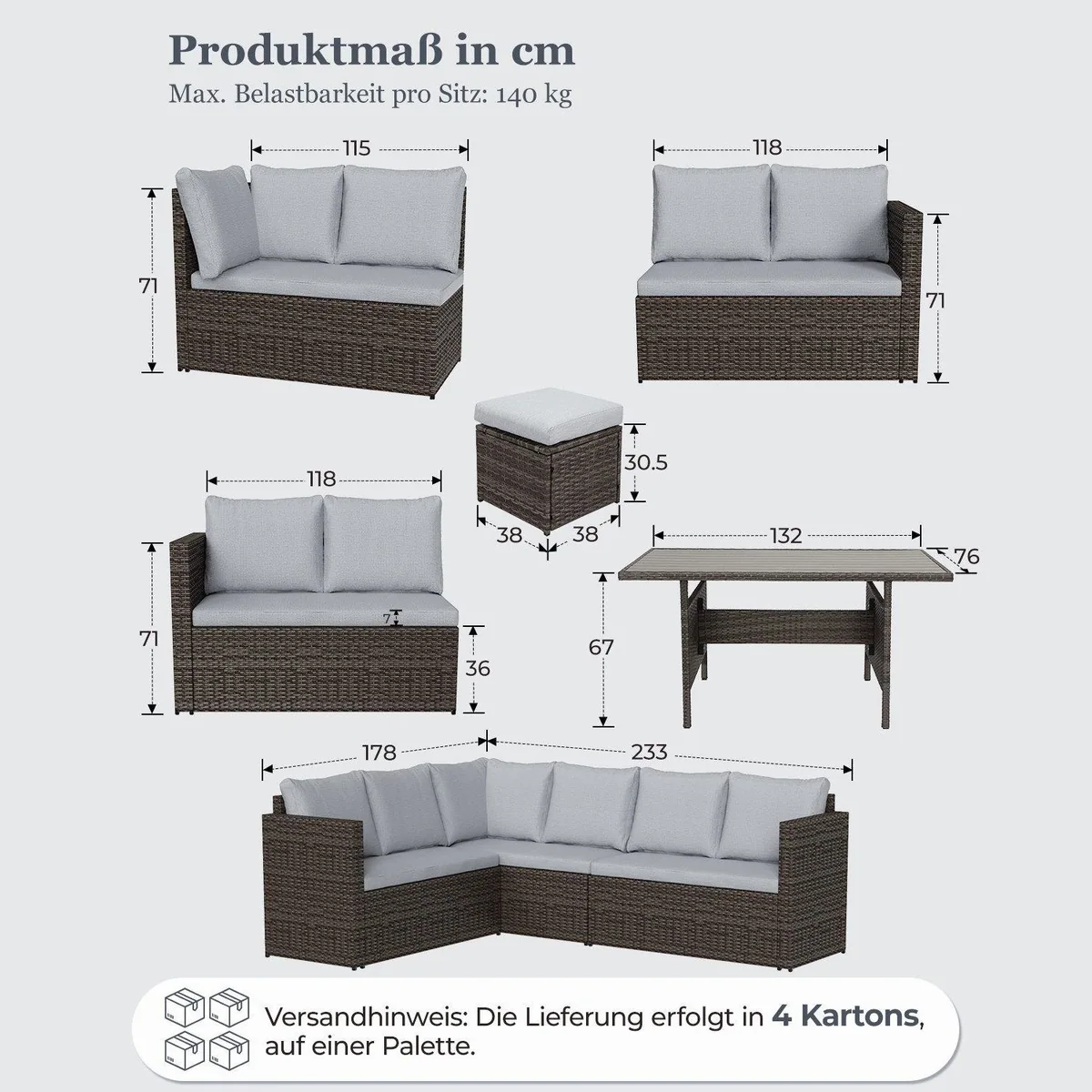 MeXo Gartenlounge Set, 7-teilig, wetterfest, für 8 Personen — Modular, pflegeleicht, robust 4