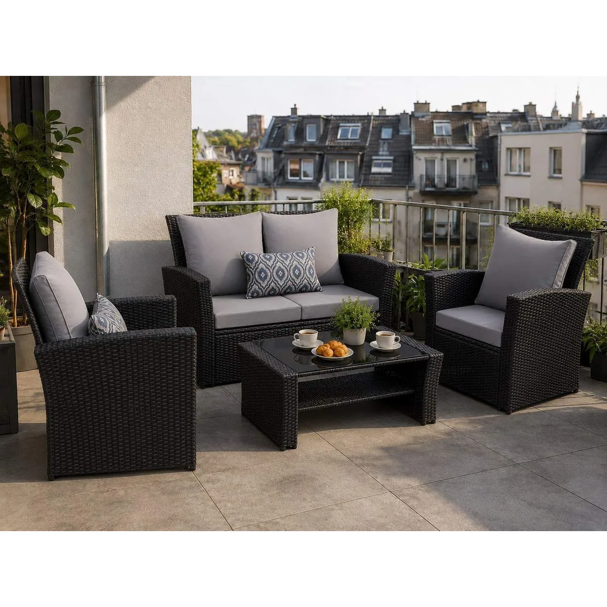 MeXo Gartenlounge-Set Polyrattan, wetterfest, ergonomisch, 4-tlg. — für Komfort im Außenbereich