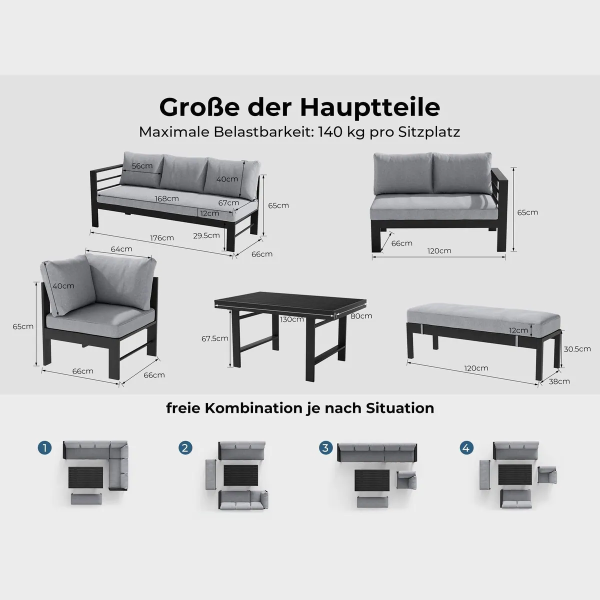 MeXo Gartenlounge-Set XXL, Aluminium für 6-8 Personen, wetterfest und pflegeleicht 3