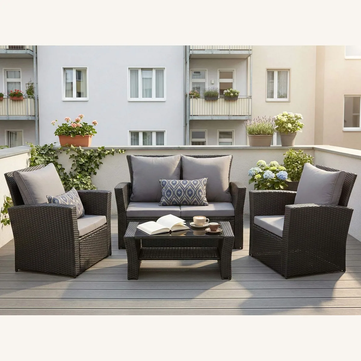 MeXo Gartenlounge-Set Poly-Rattan, wetterfest, ergonomisch & handgefertigt