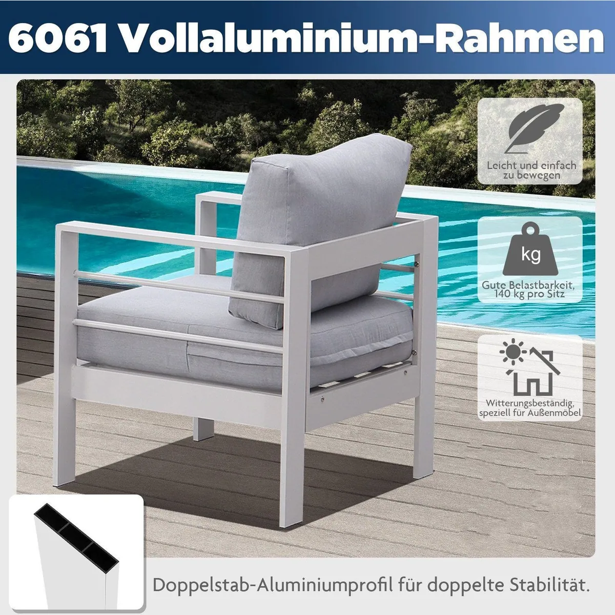 MeXo Gartenlounge-Set XXL, wetterfest, komfortabel, modernes Design 4